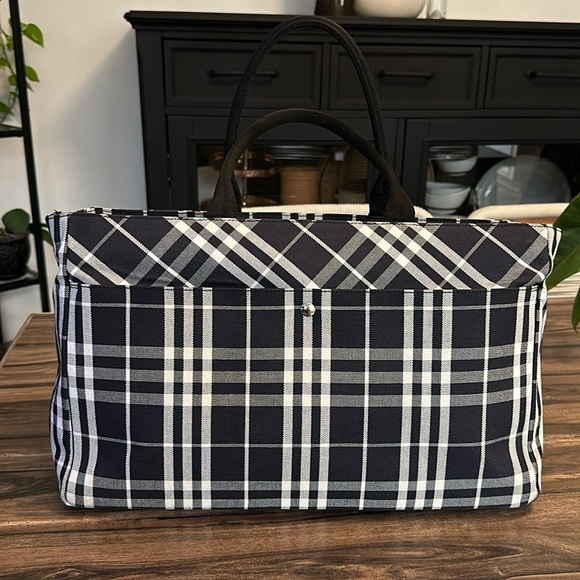 Burberry Fragrance Handbags - Burberry Navy Plaid Overnight Bag